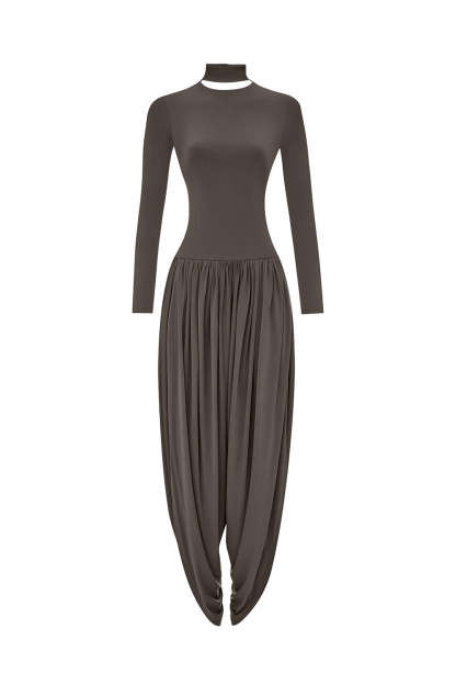 Solid Long Sleeve Slit Jumpsuit