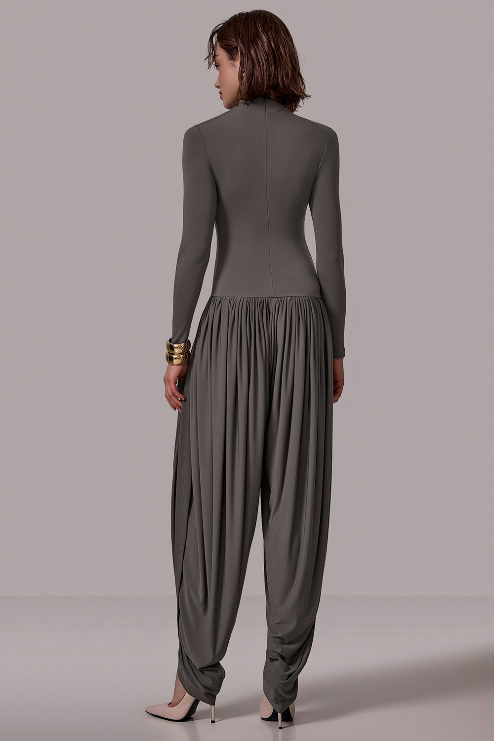 Solid Long Sleeve Slit Jumpsuit