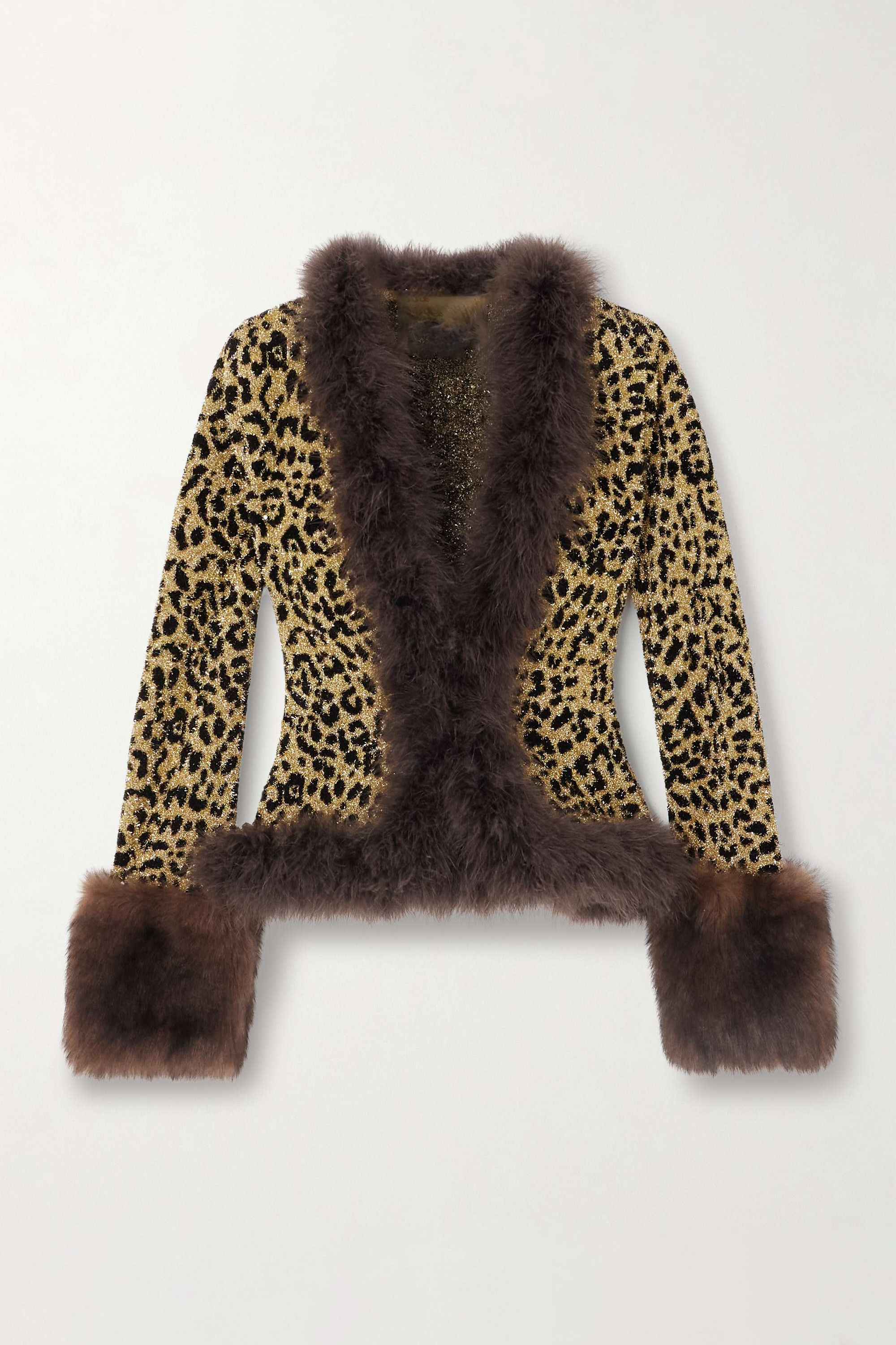 Leopard Print Luxury Splicing Faux Fur Fabric Top & Mid Waist Mini Skirt Set