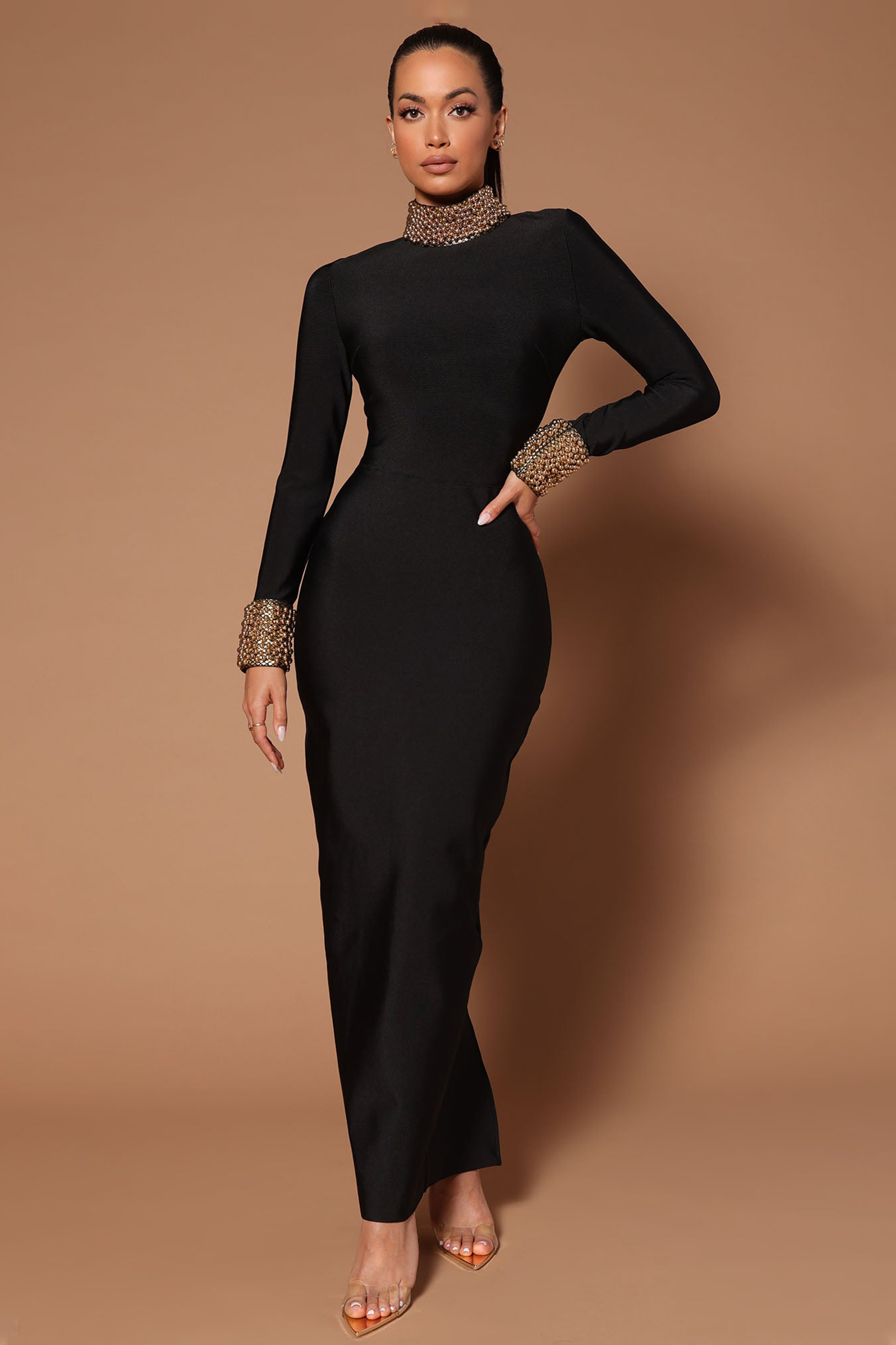 Bandage Rivet Backless Midi Dress