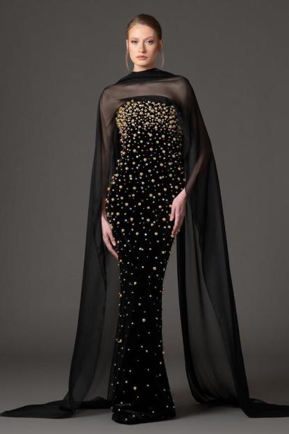 Bandage Rivet Off-Shoulder Midi Dress With Cape
