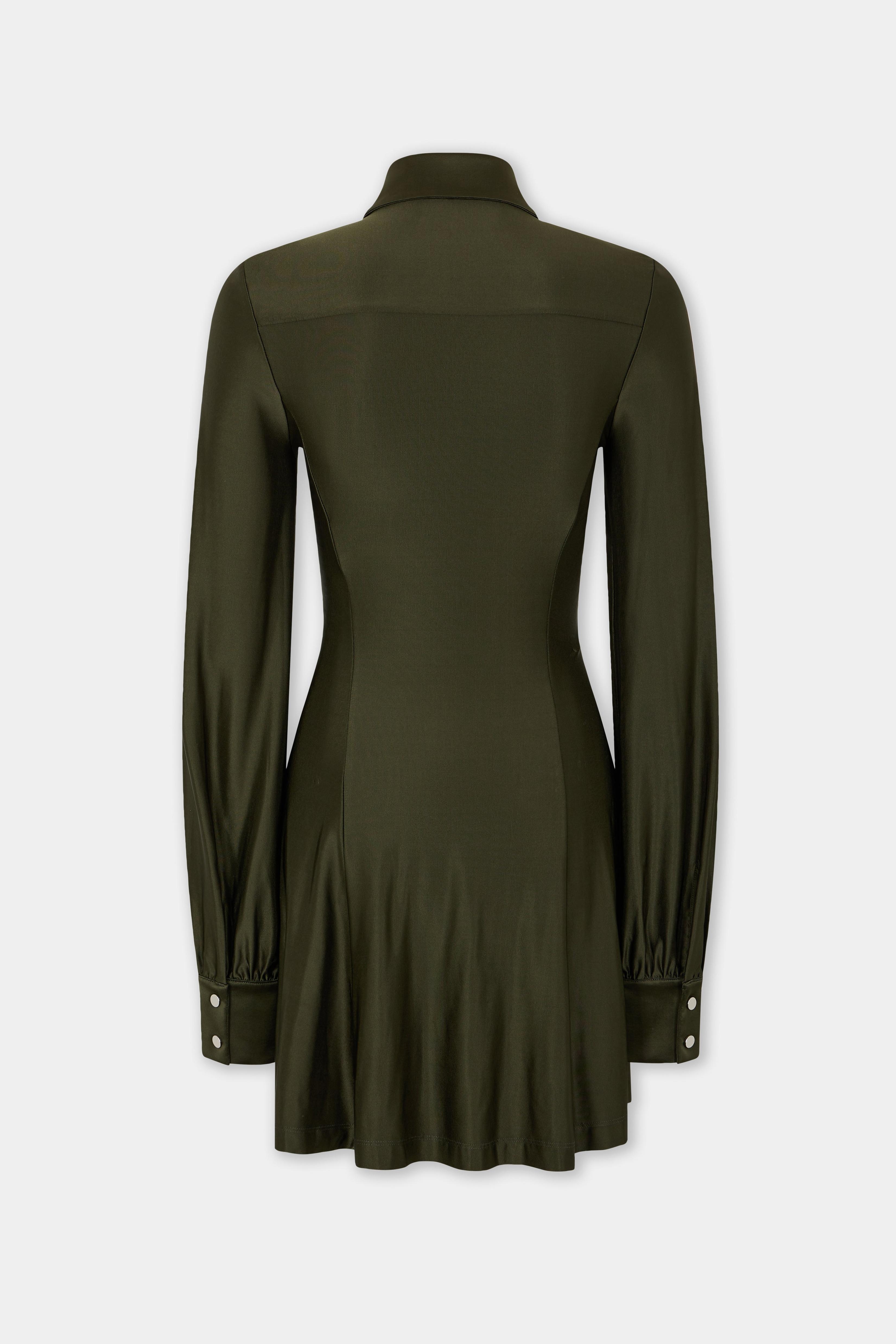 Satin Metal Button Long Sleeve Midi Dress