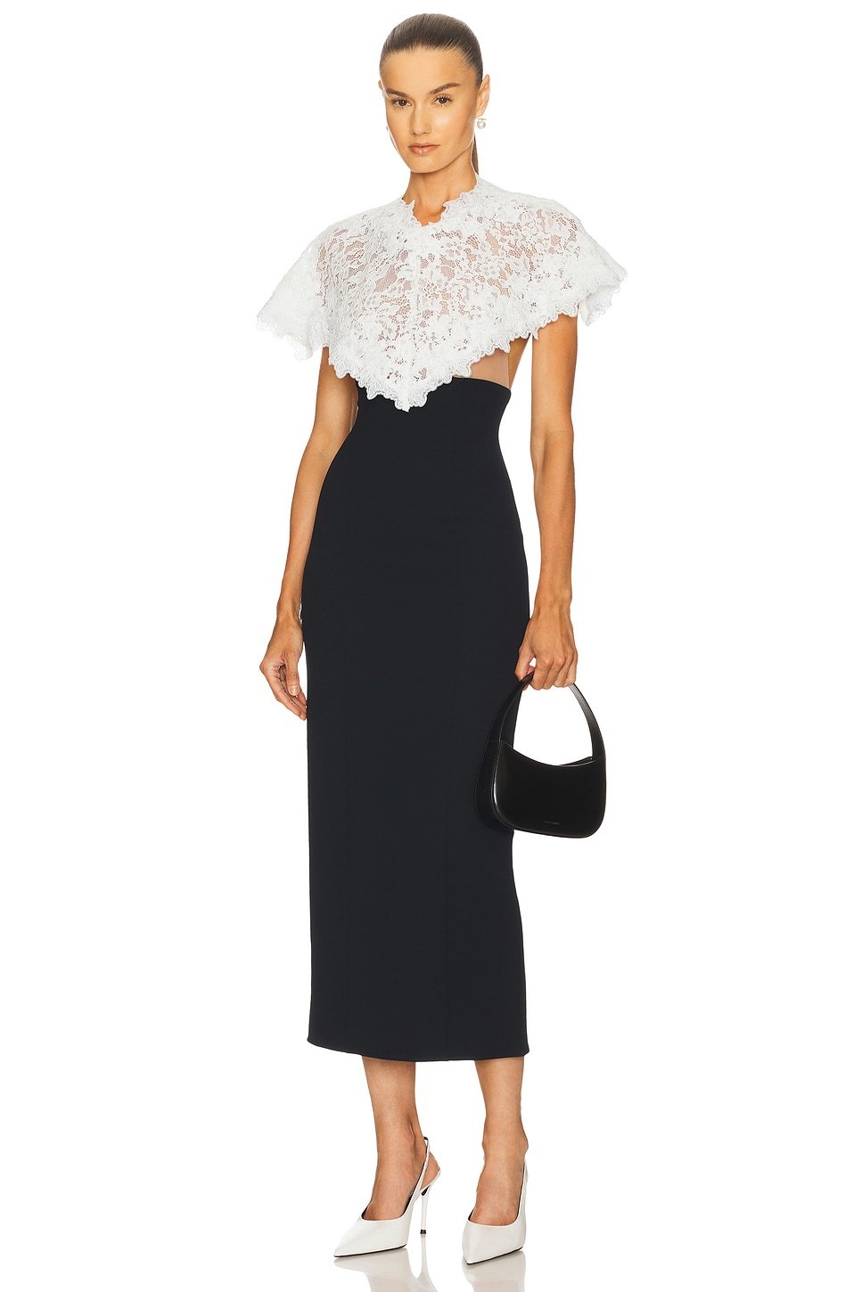Slip Midi Dress With  Lace Cape