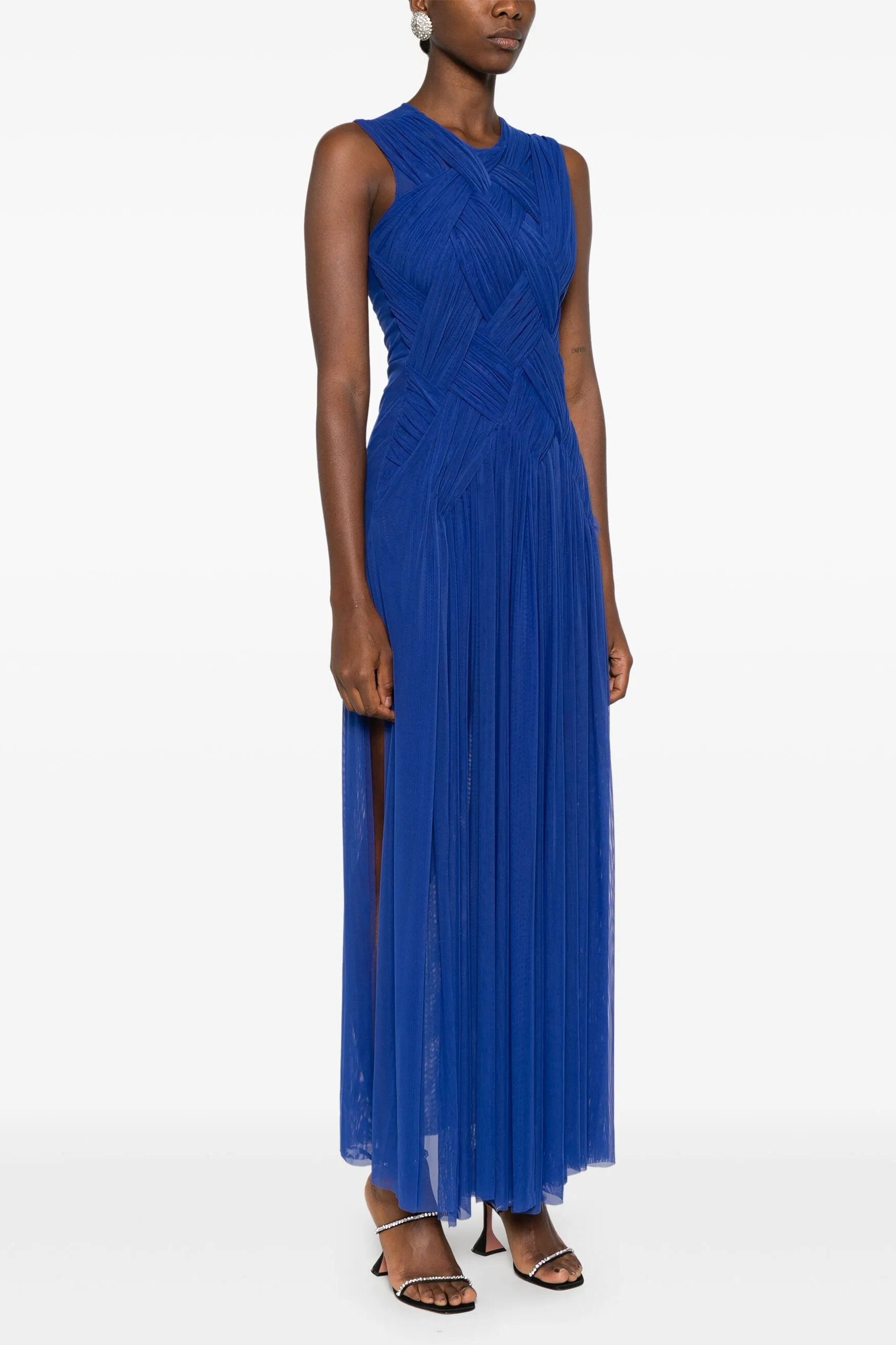 Mesh Woven Slit Maxi Dress