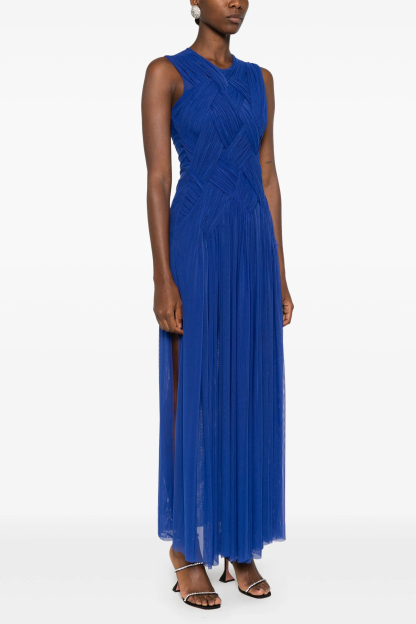 Mesh Woven Slit Maxi Dress