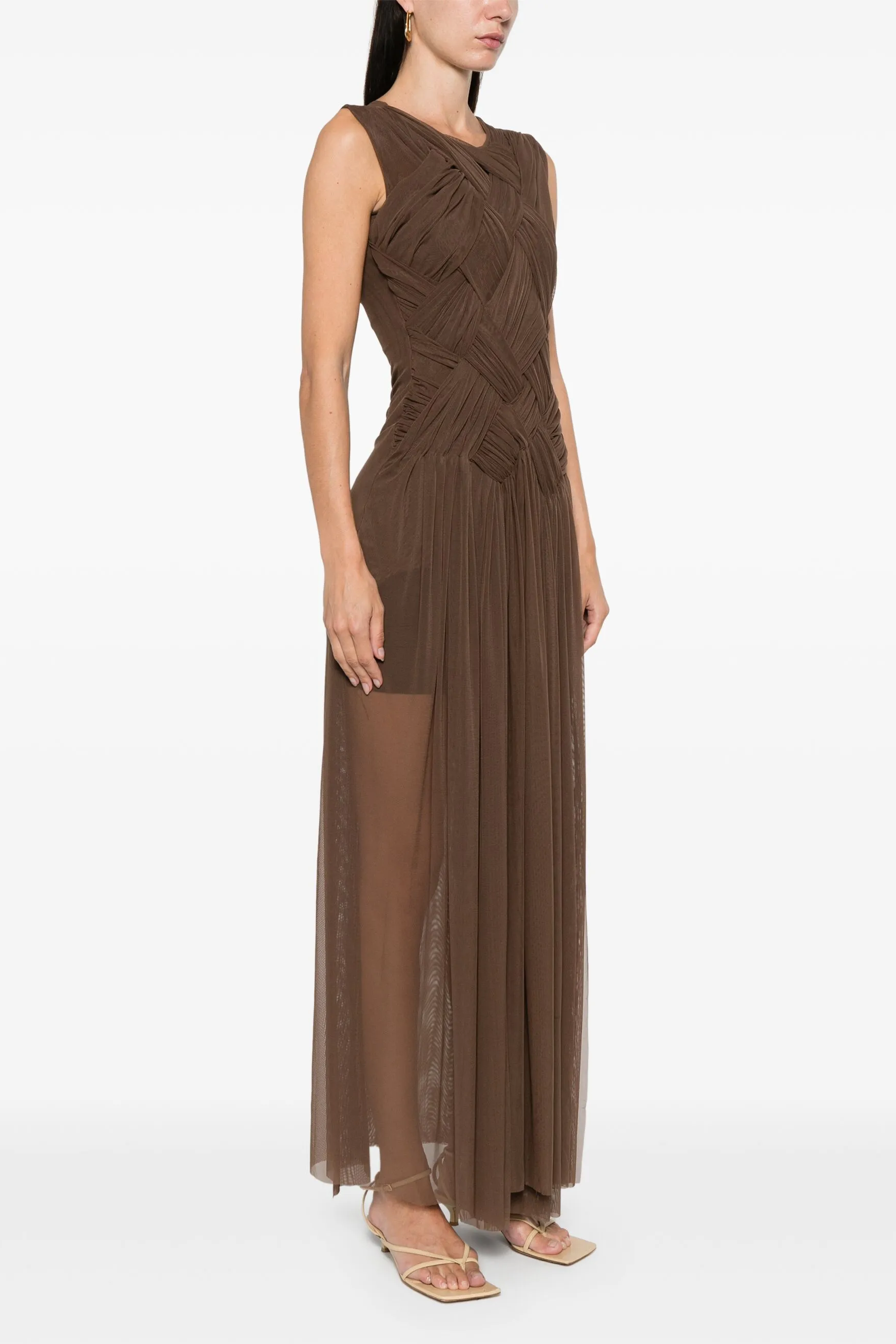 Mesh Woven Slit Maxi Dress