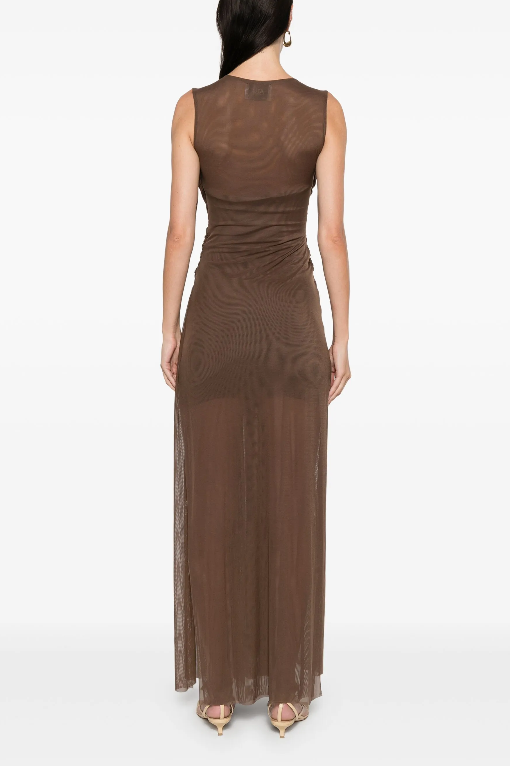 Mesh Woven Slit Maxi Dress