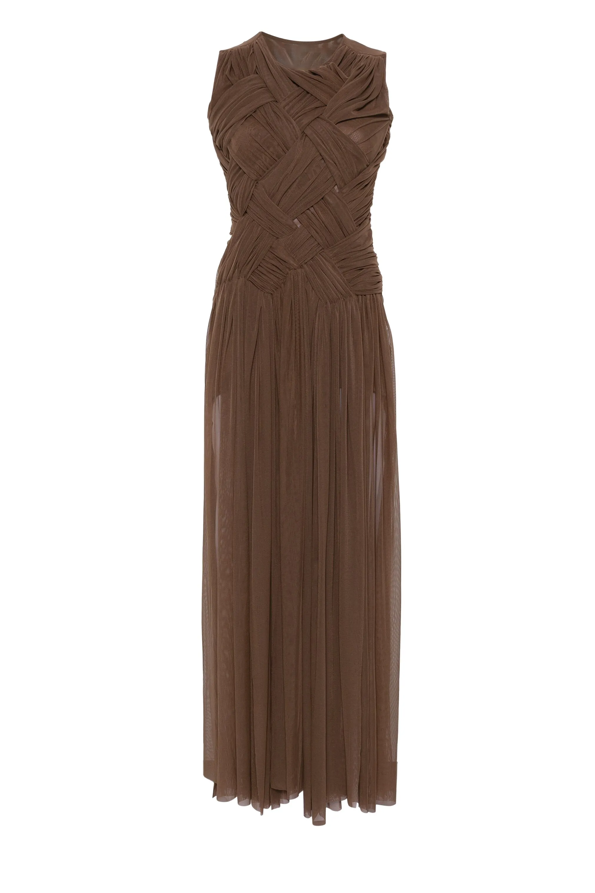 Mesh Woven Slit Maxi Dress