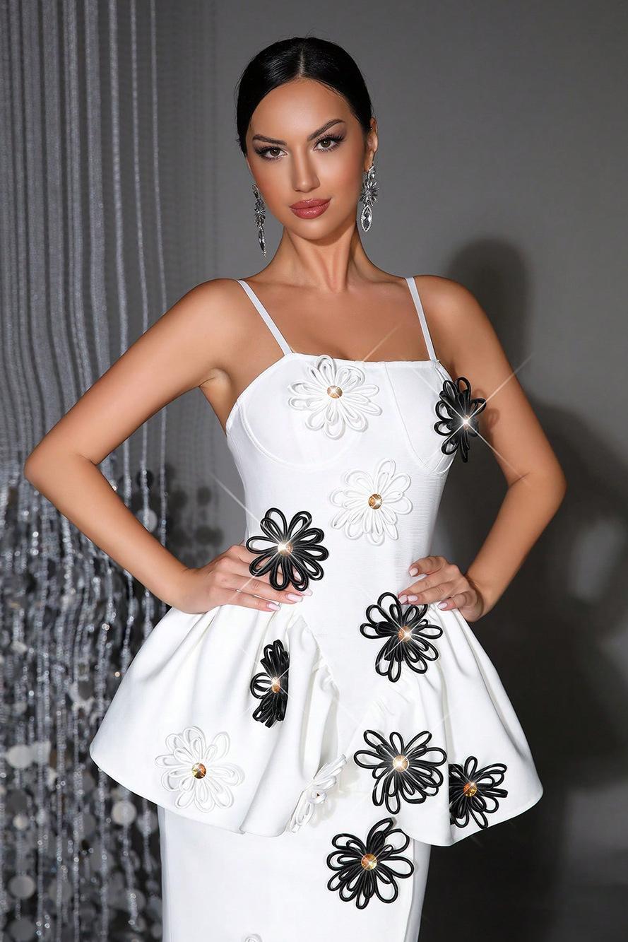 Bandage 3D Flower Rhinestone Midi Dress