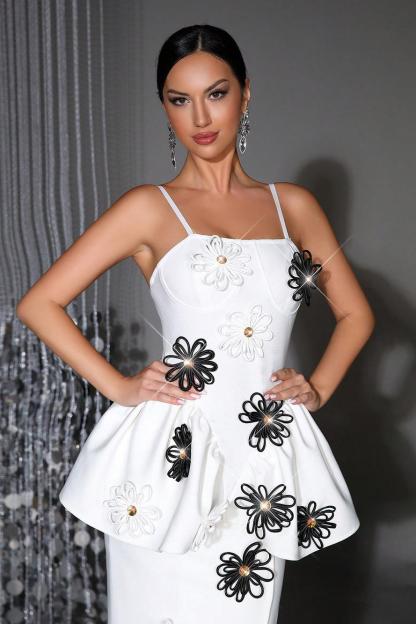 Bandage 3D Flower Rhinestone Midi Dress