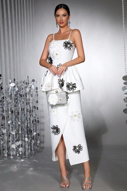 Bandage 3D Flower Rhinestone Midi Dress