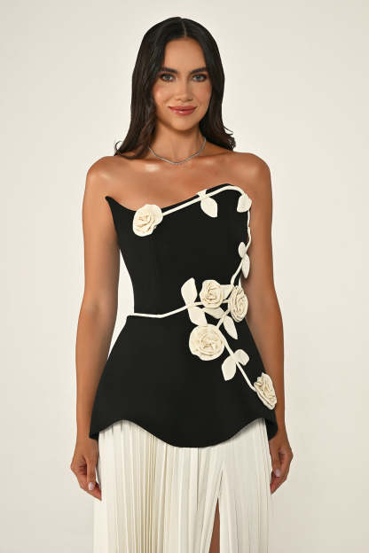 Contrast Color 3D Flower Bandage Maxi Dress