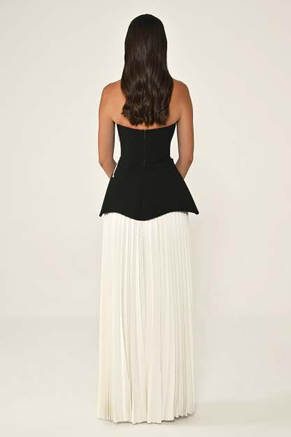 Contrast Color 3D Flower Bandage Maxi Dress