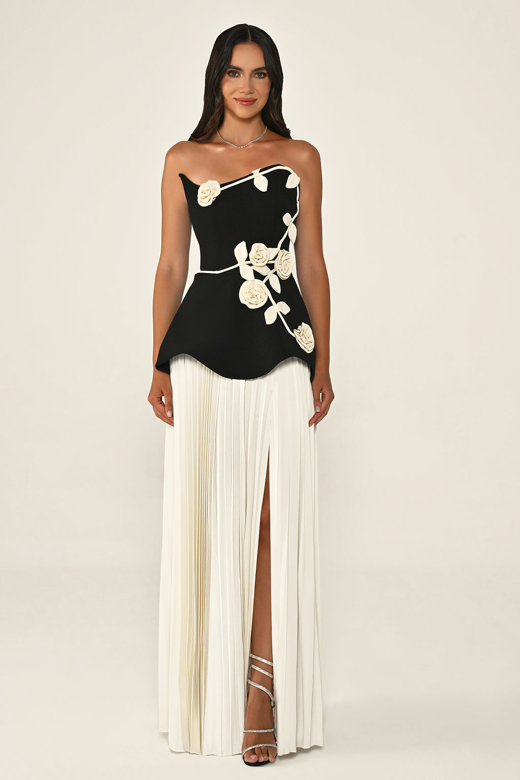 Contrast Color 3D Flower Bandage Maxi Dress