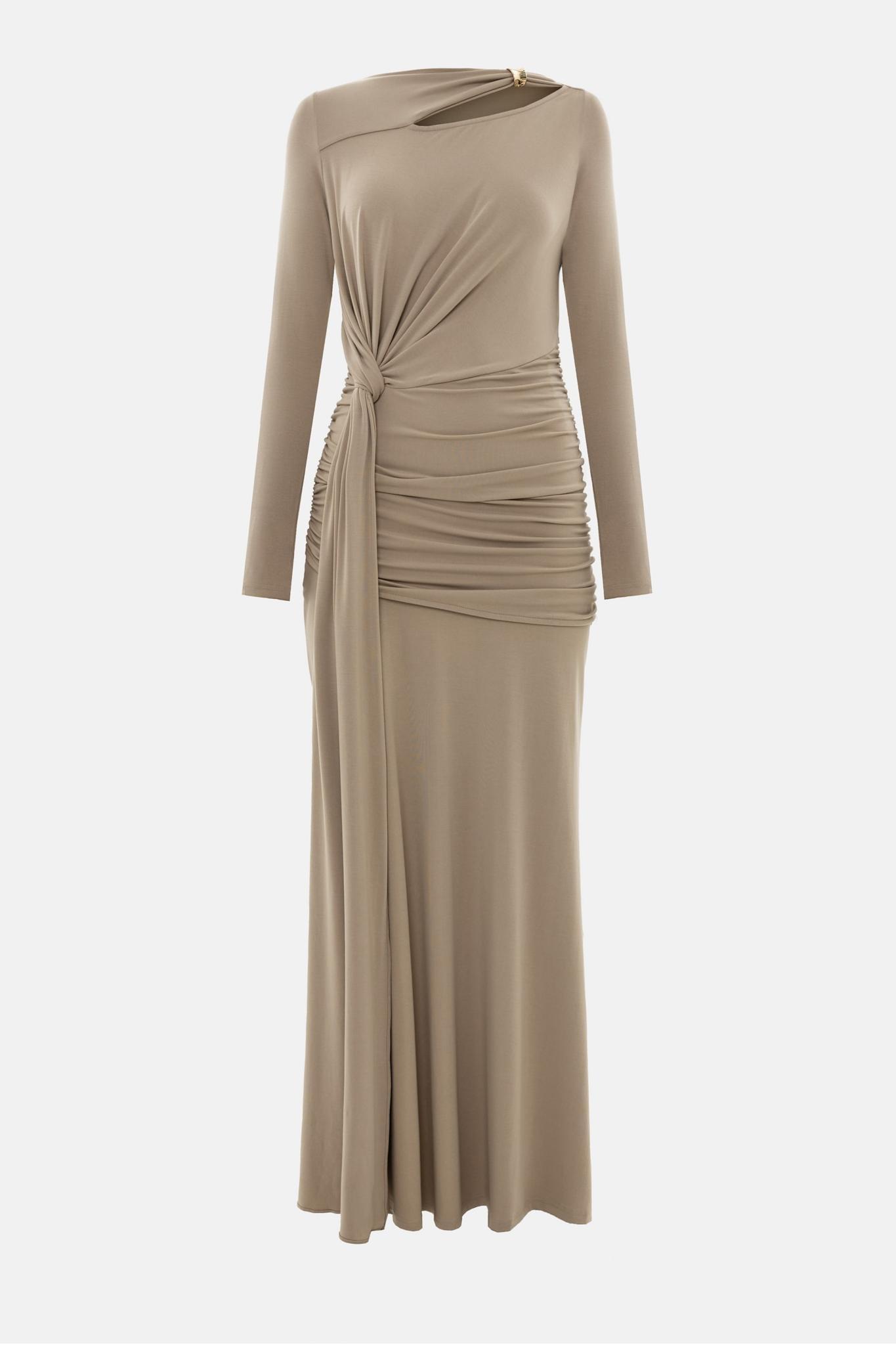 Cut-Out Asymmetrical Neck Long Sleeve Maxi Dress