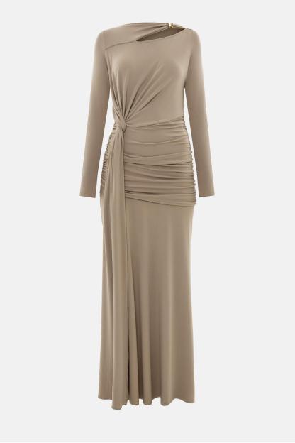 Cut-Out Asymmetrical Neck Long Sleeve Maxi Dress