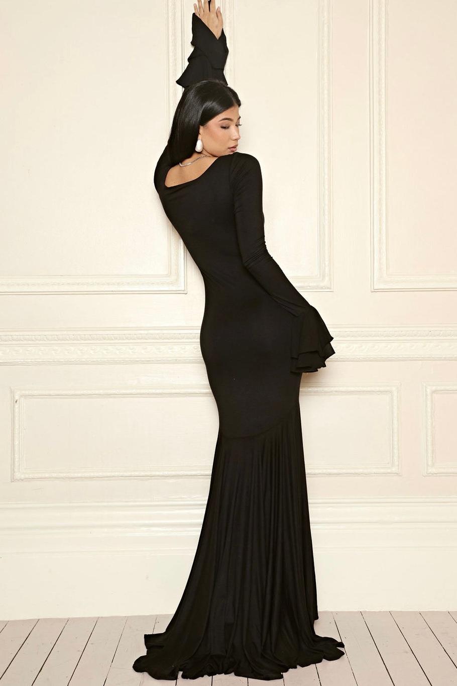 Chiffon Long Sleeve Ruffle Maxi Dress