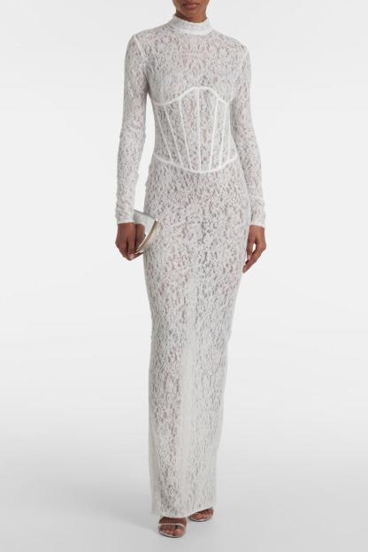 Lace Corset Long Sleeve Maxi Dress