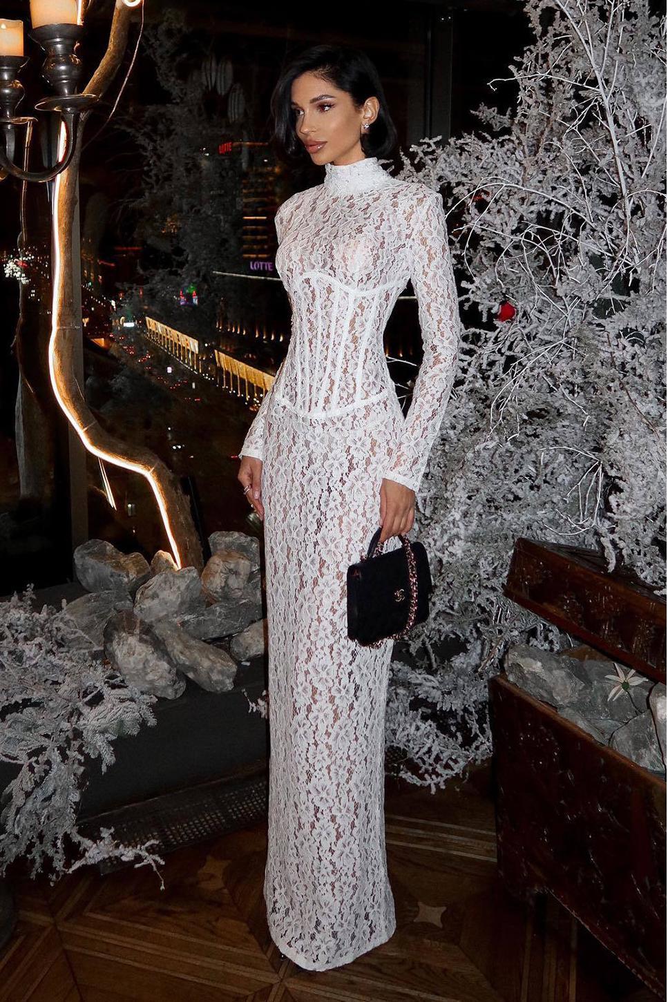 Lace Corset Long Sleeve Maxi Dress