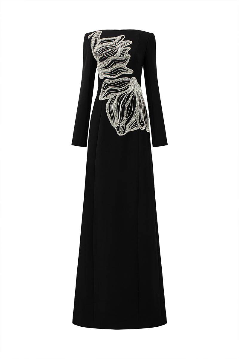 Bandage Rhinestone Long Sleeve Maxi Dress