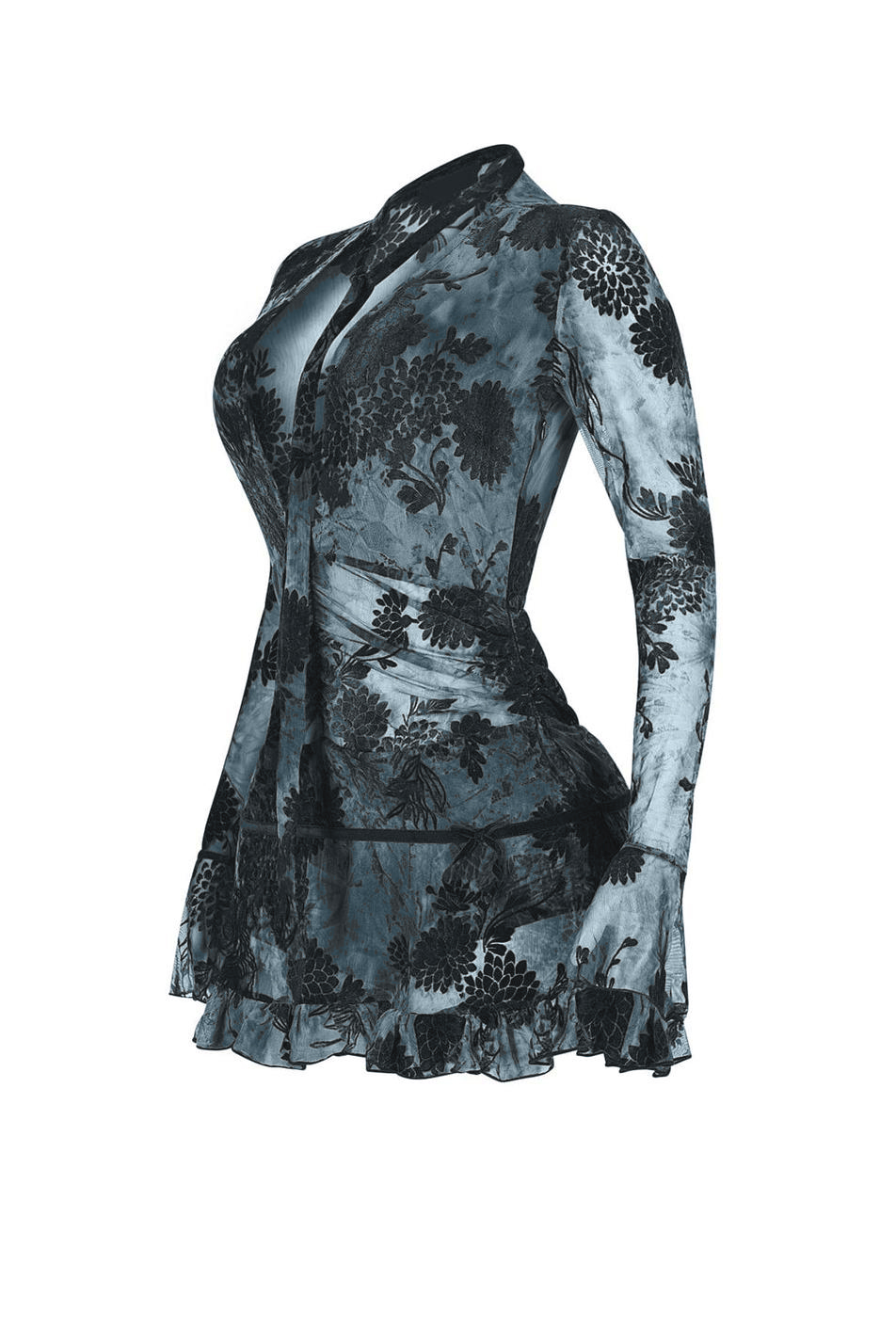 Mesh Long Sleeve Frill Mini Dress