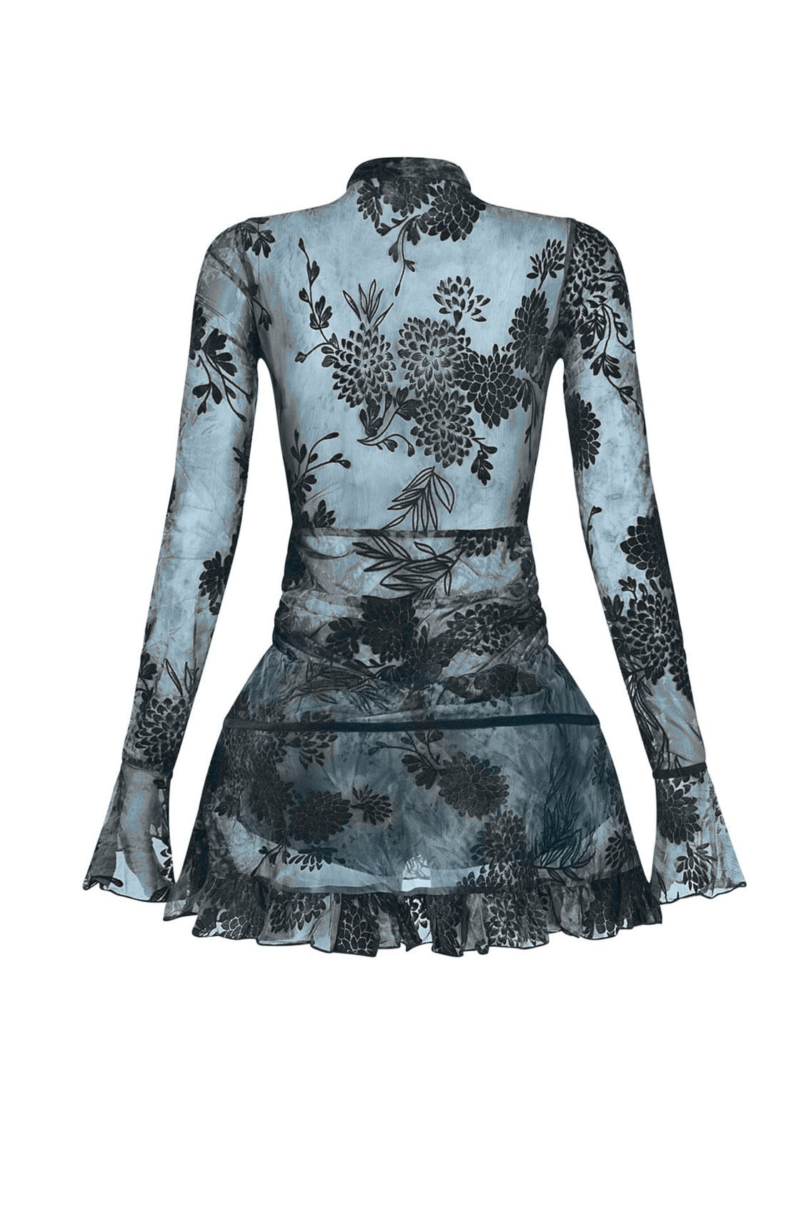 Mesh Long Sleeve Frill Mini Dress