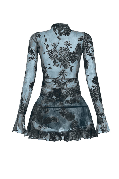 Mesh Long Sleeve Frill Mini Dress