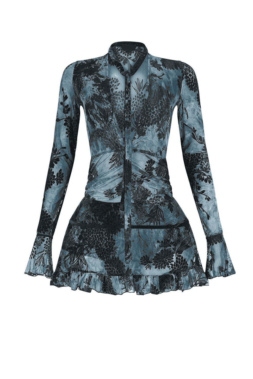 Mesh Long Sleeve Frill Mini Dress