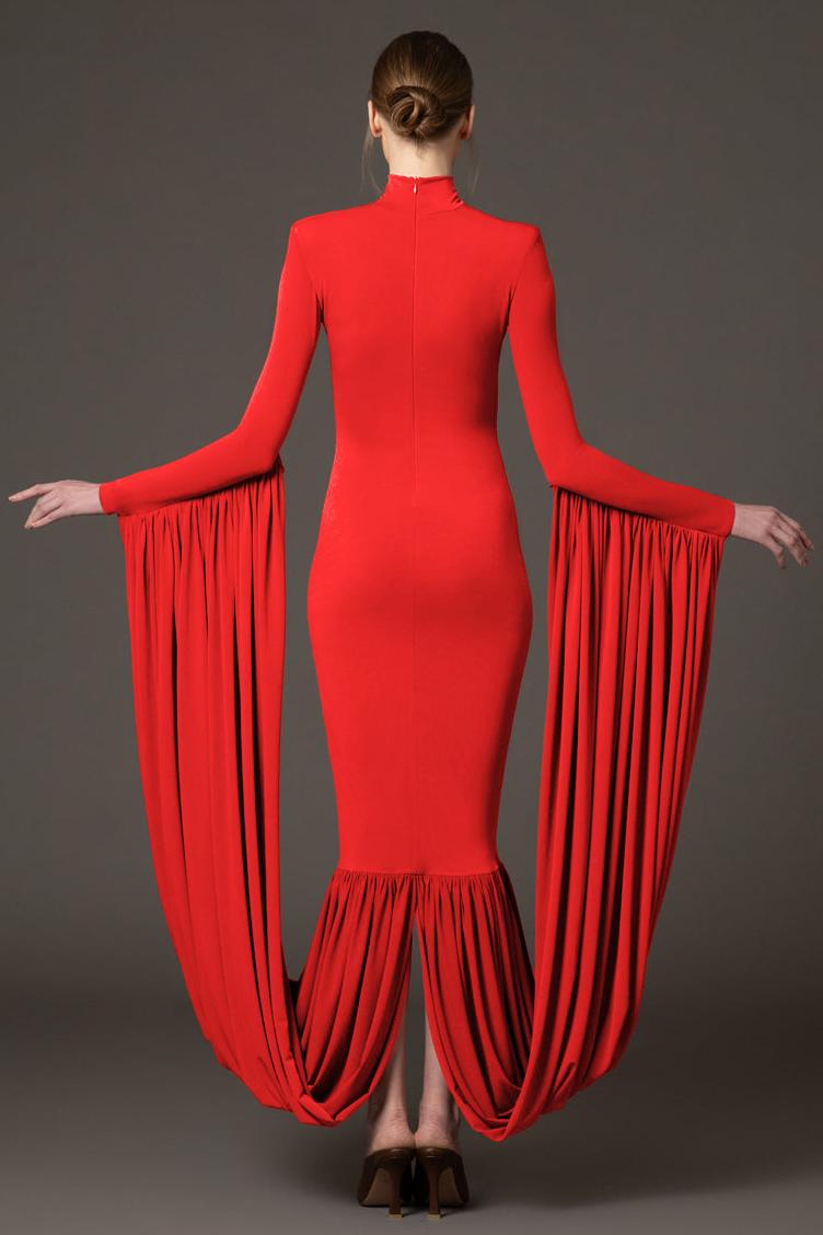 Solid Gathering Long Sleeve Maxi Dress