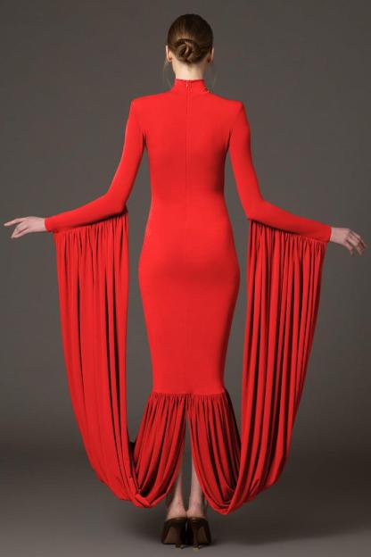 Solid Gathering Long Sleeve Maxi Dress