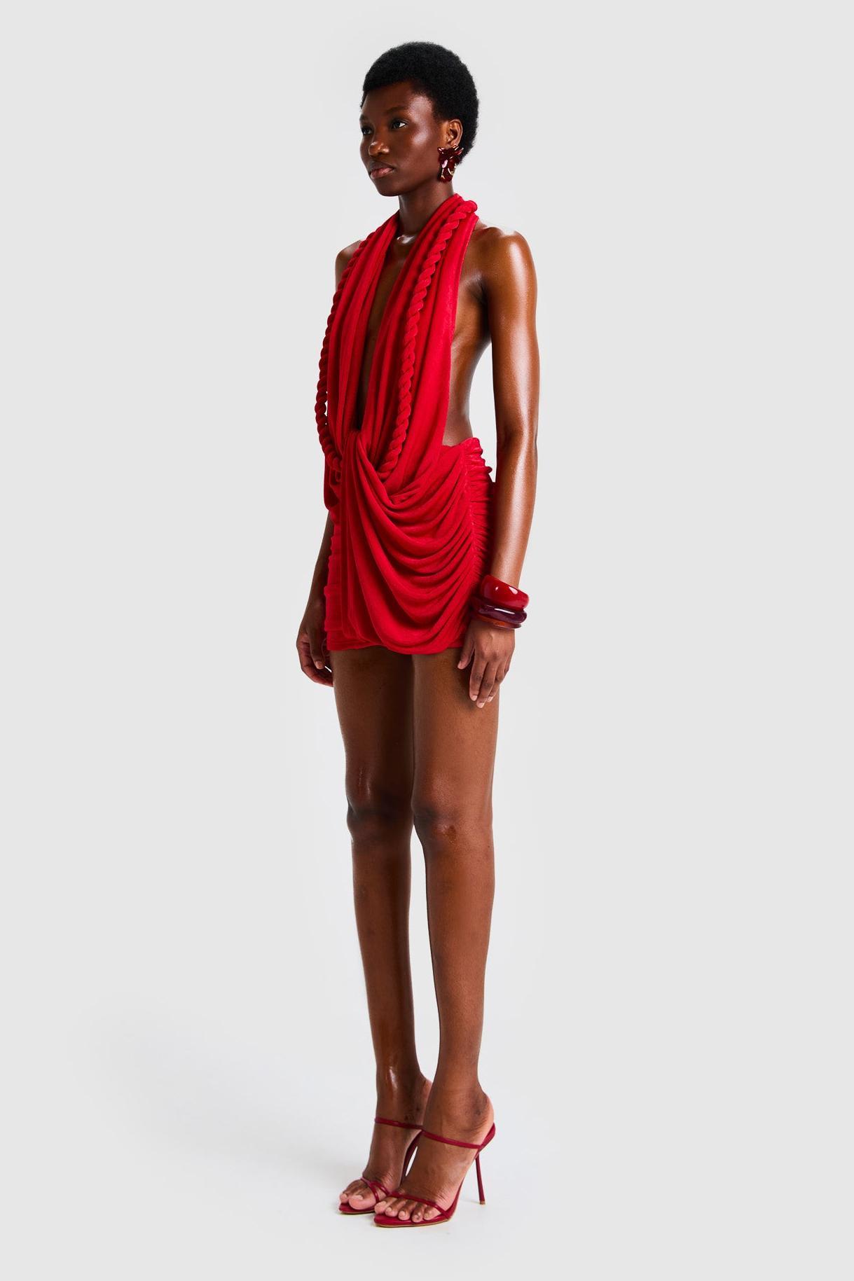 Decorative Rope Halter Neck Backless Mini Dress