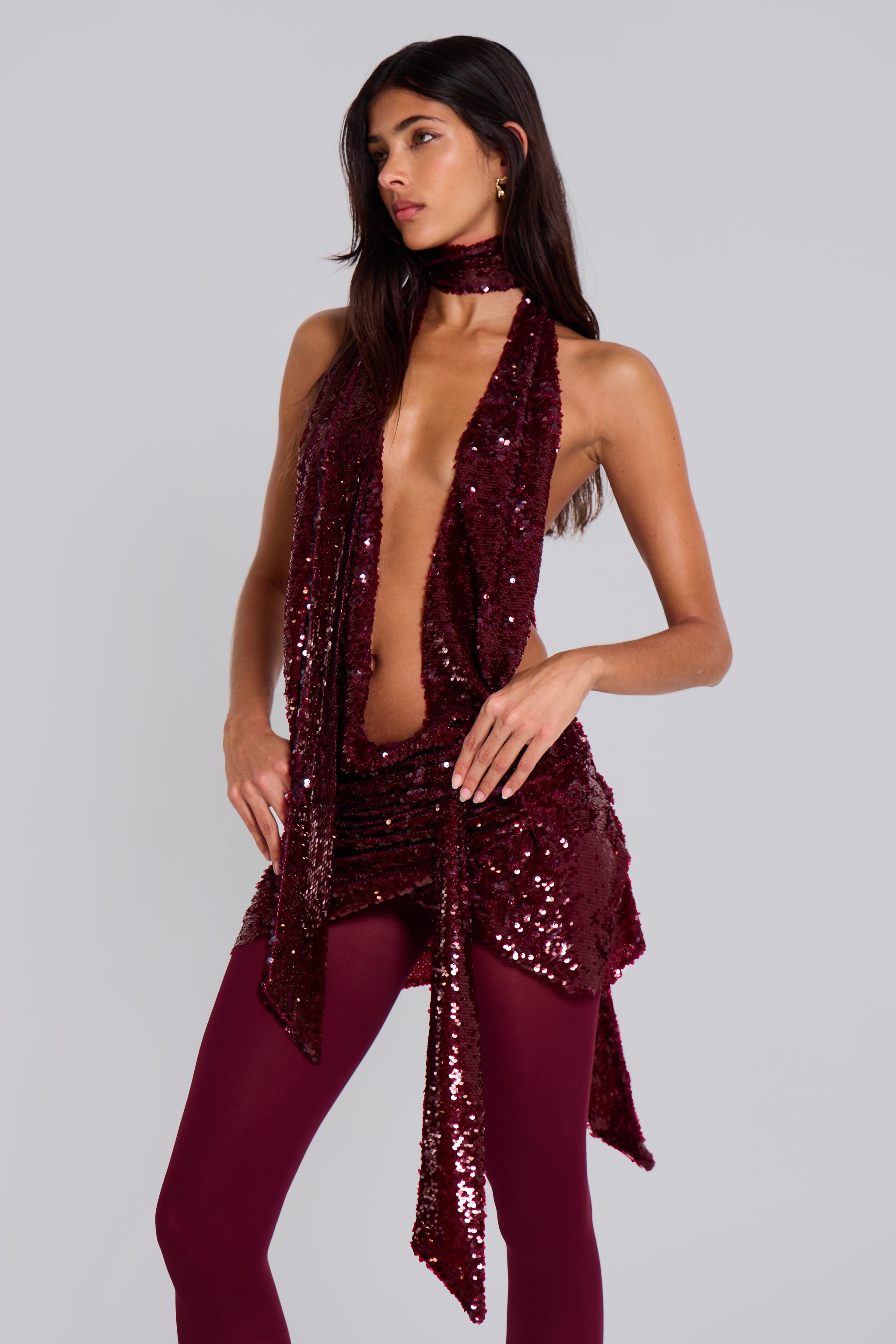 Sequin Halter Neck Cut-Out Mini Dress