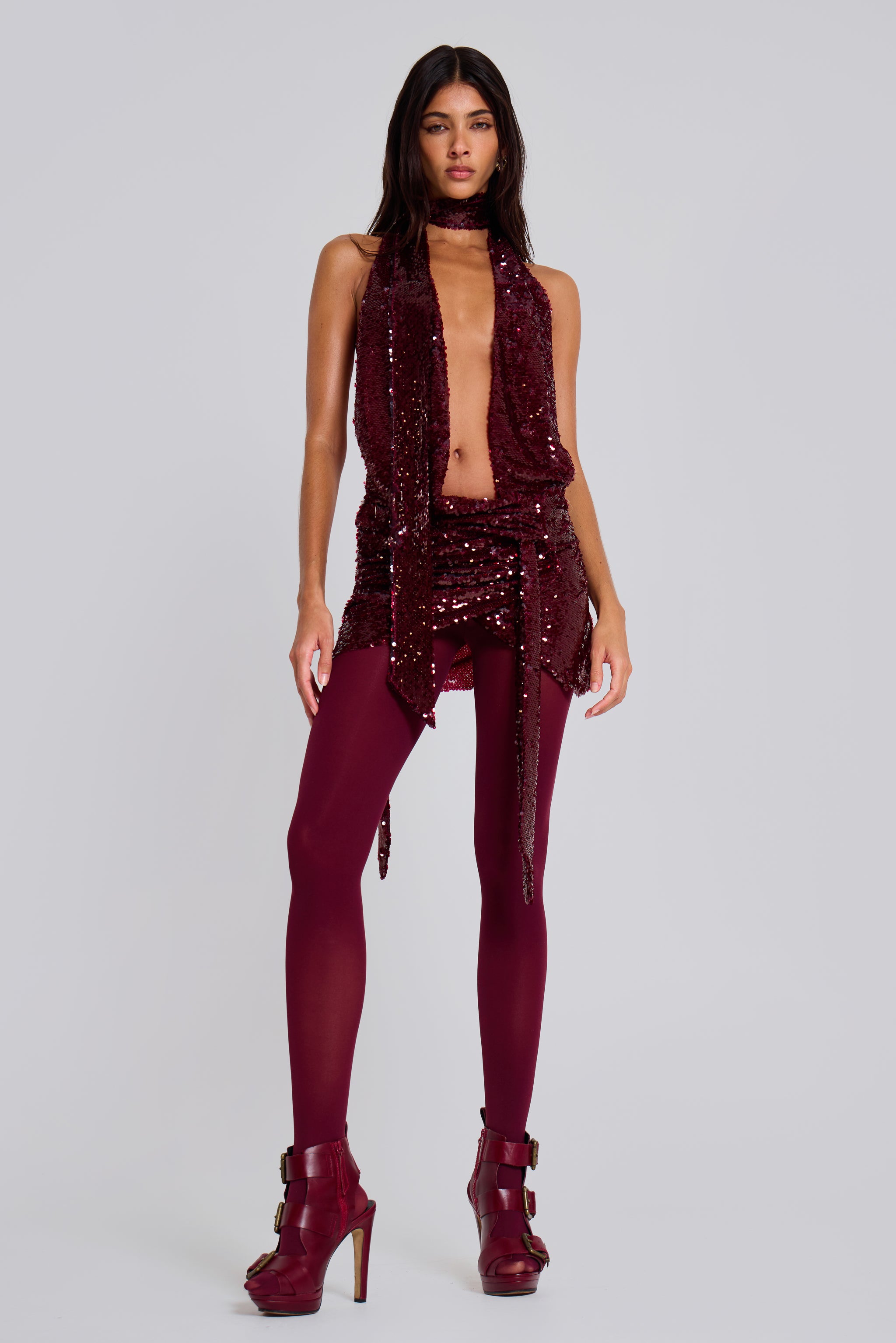 Sequin Halter Neck Cut-Out Mini Dress