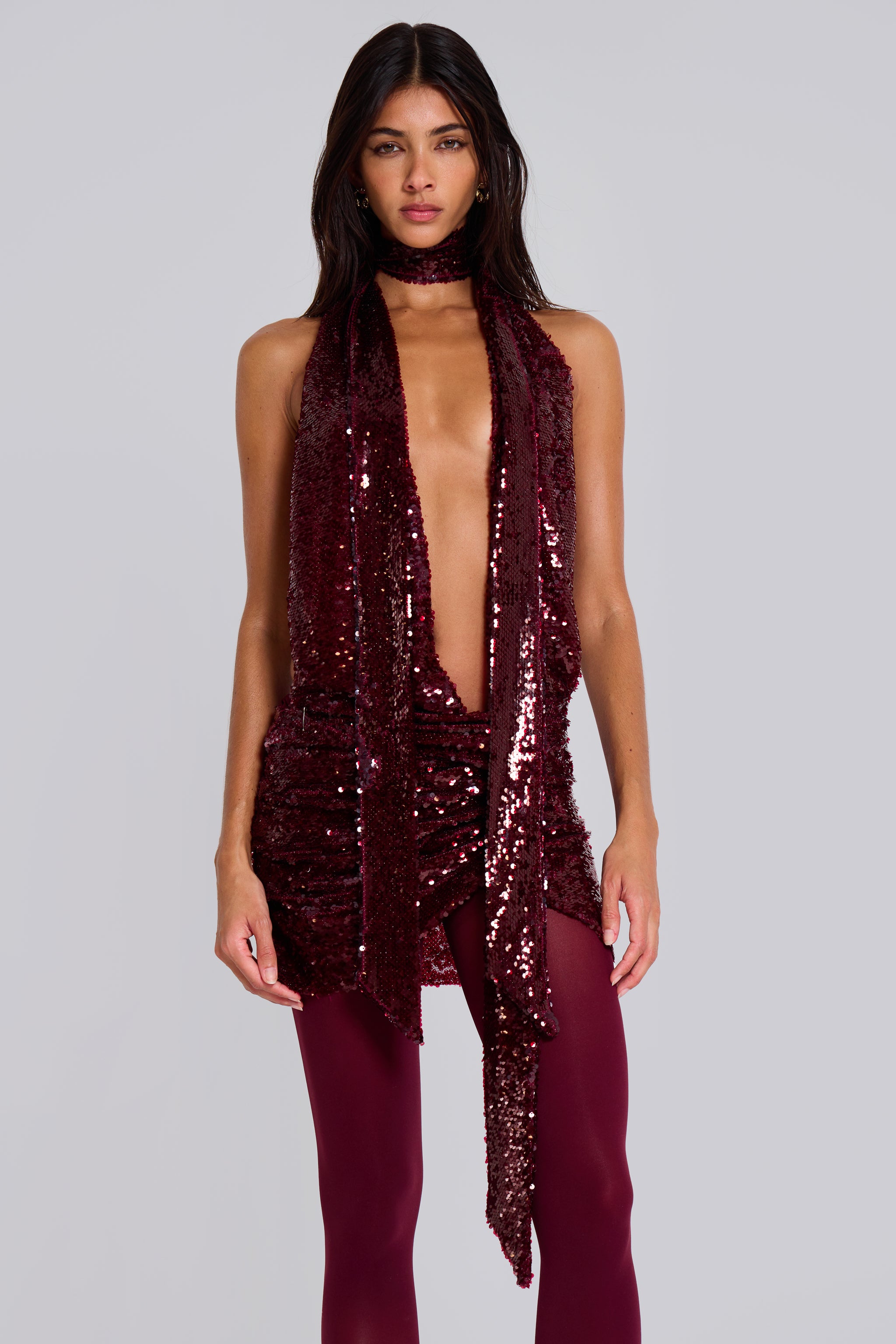 Sequin Halter Neck Cut-Out Mini Dress