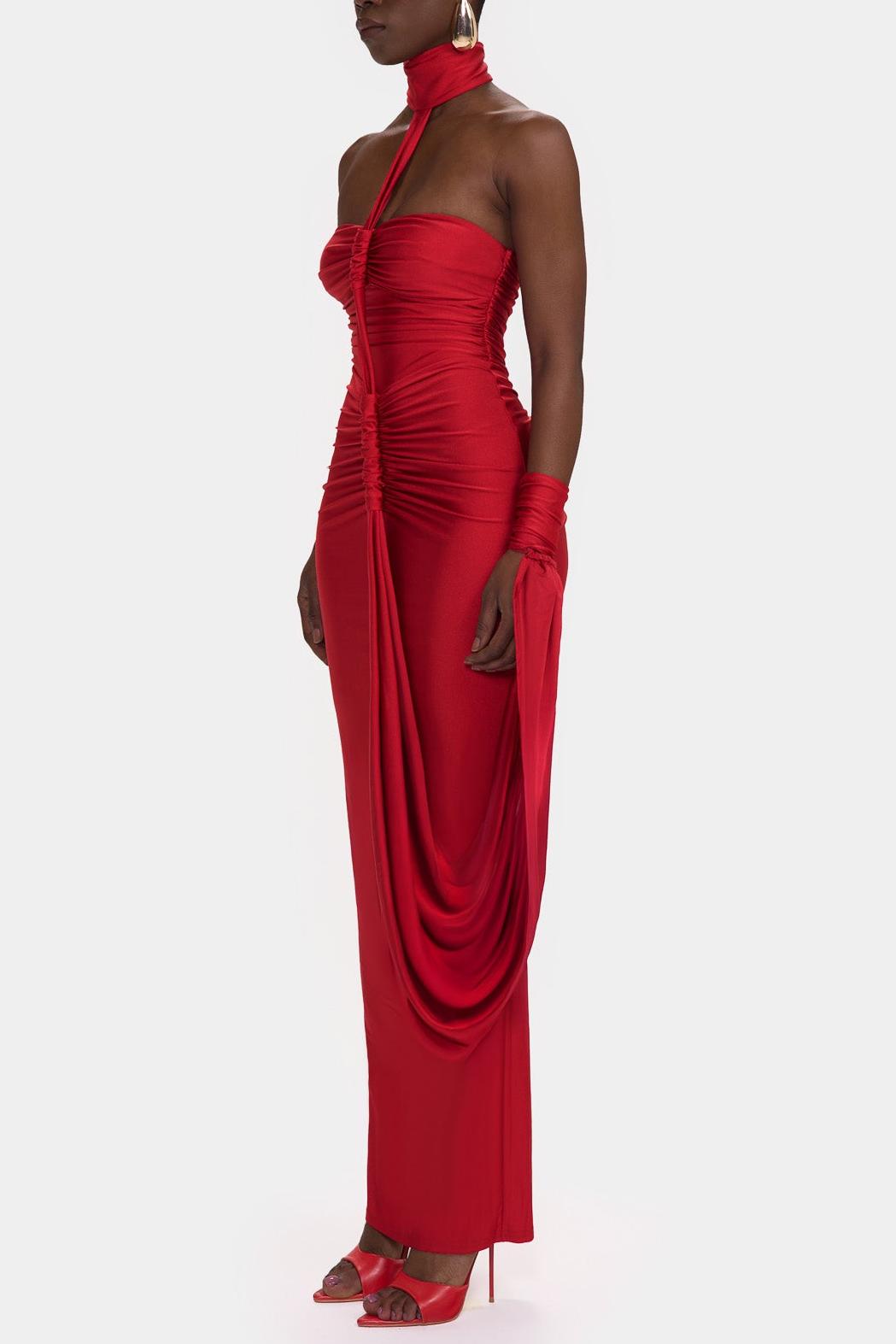 Solid Halter Neck Gathering Maxi Dress