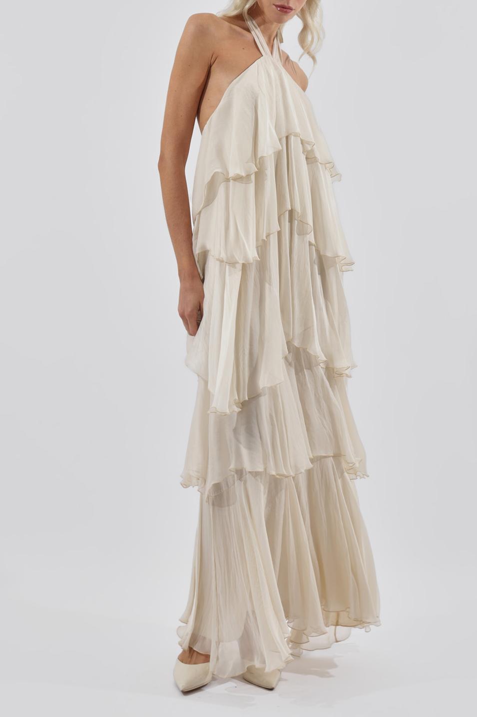 Solid Halter Neck Ruffle Maxi Dress