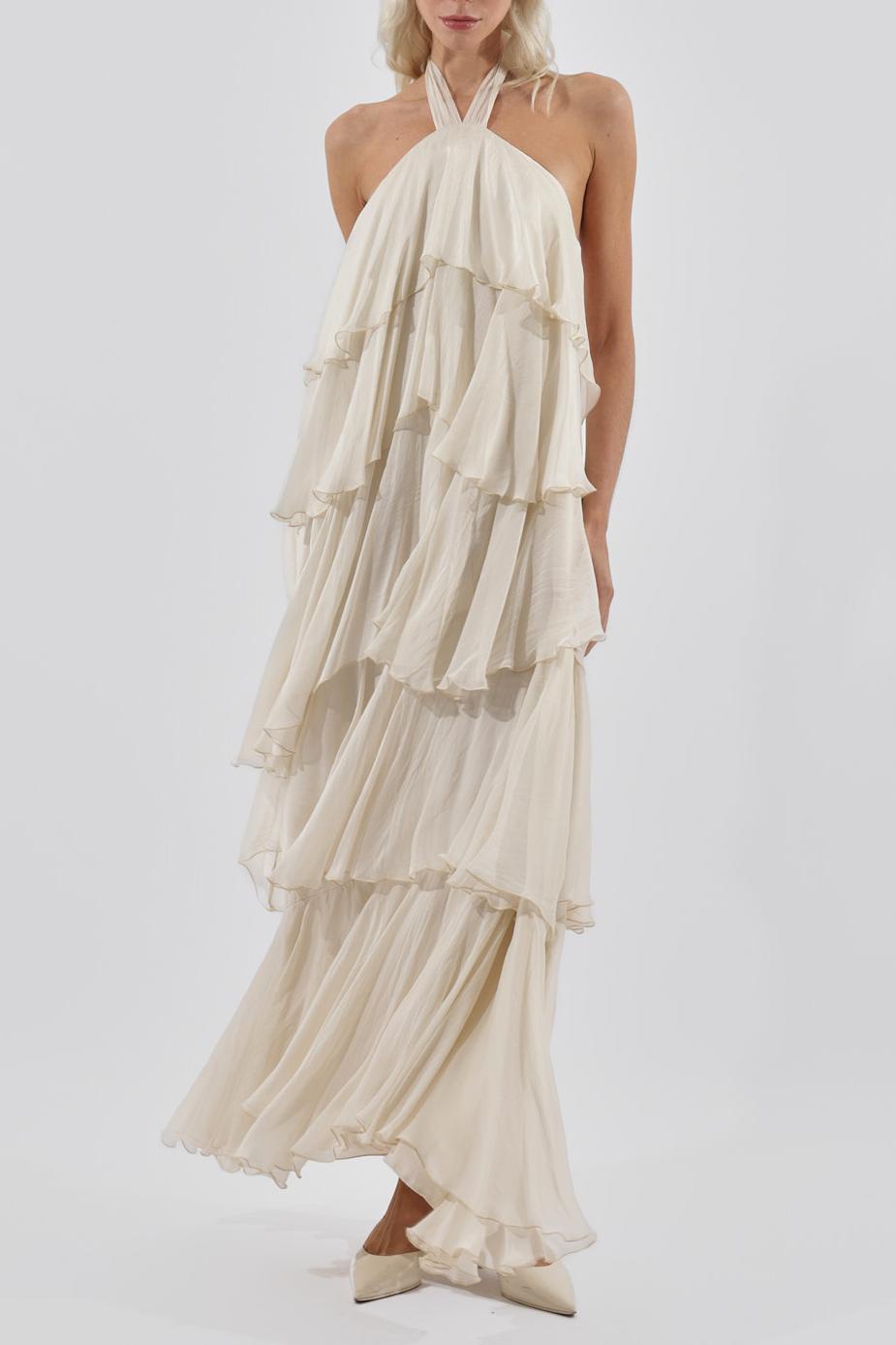 Solid Halter Neck Ruffle Maxi Dress