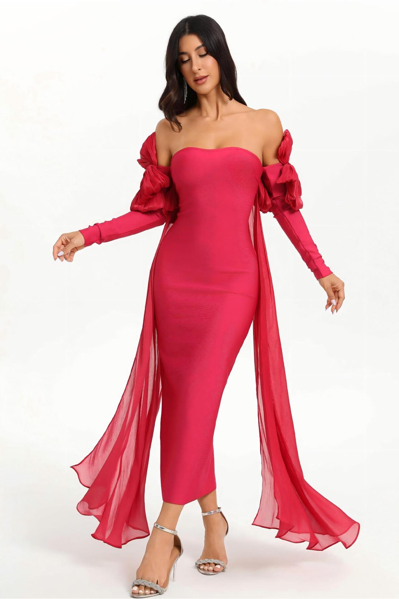 Bandage Bow Off-Shoulder Midi Dress