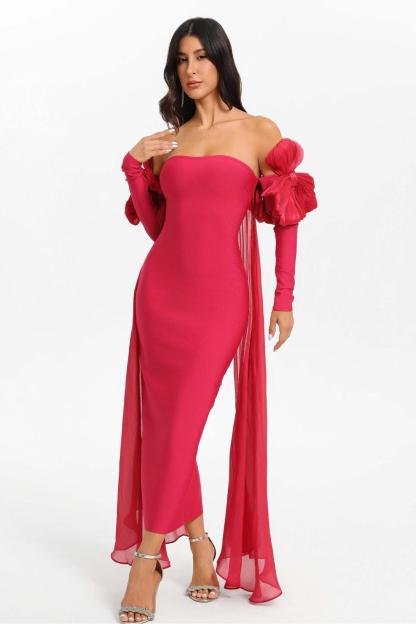 Bandage Bow Off-Shoulder Midi Dress