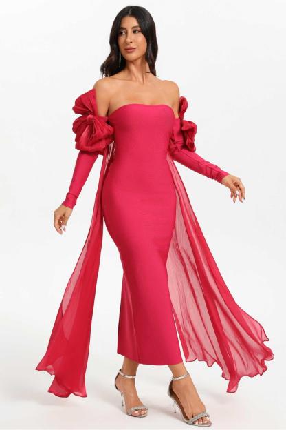 Bandage Bow Off-Shoulder Midi Dress