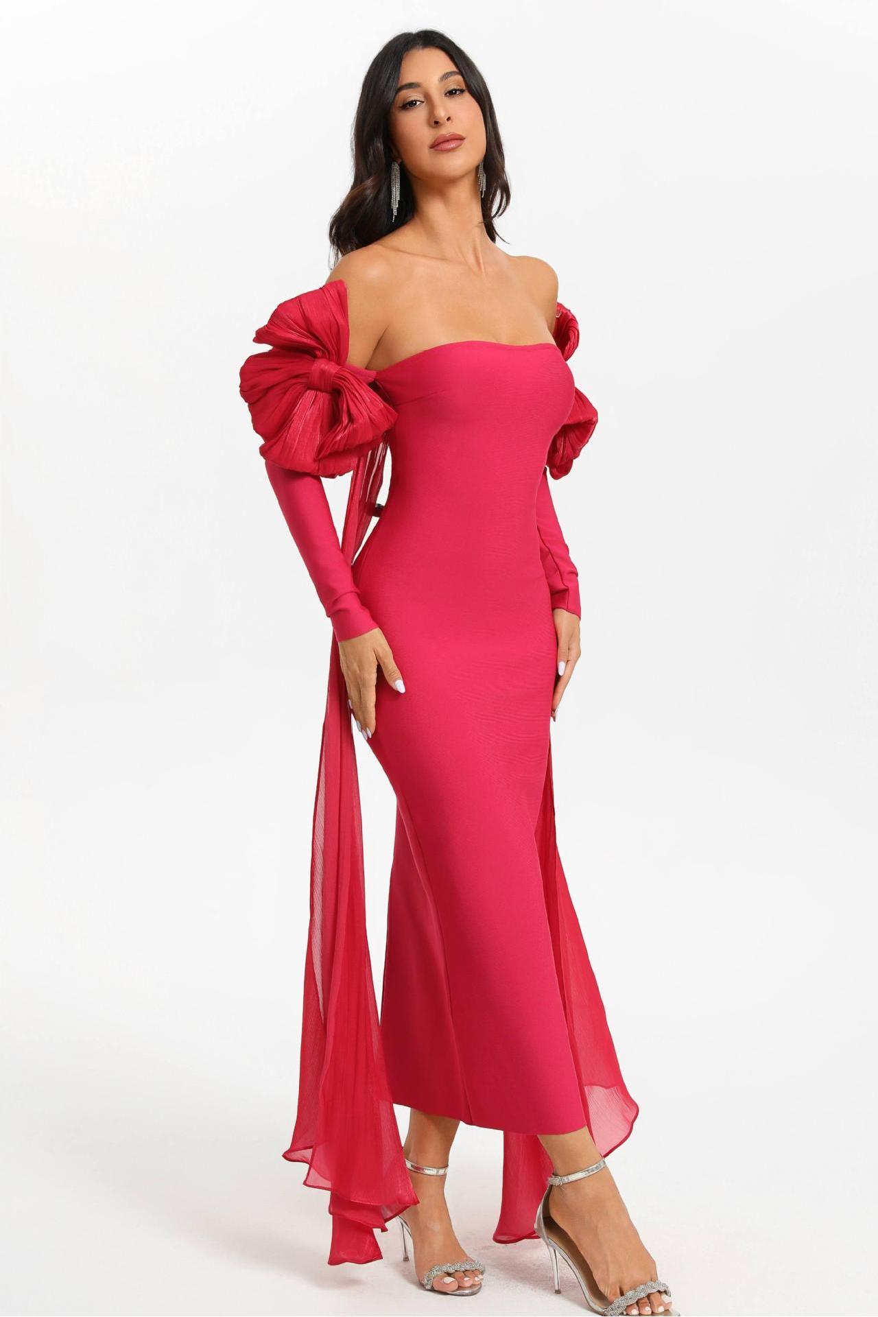 Bandage Bow Off-Shoulder Midi Dress