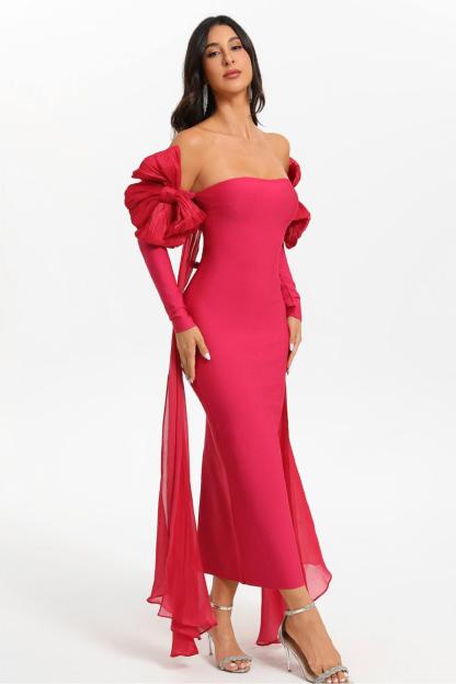 Bandage Bow Off-Shoulder Midi Dress