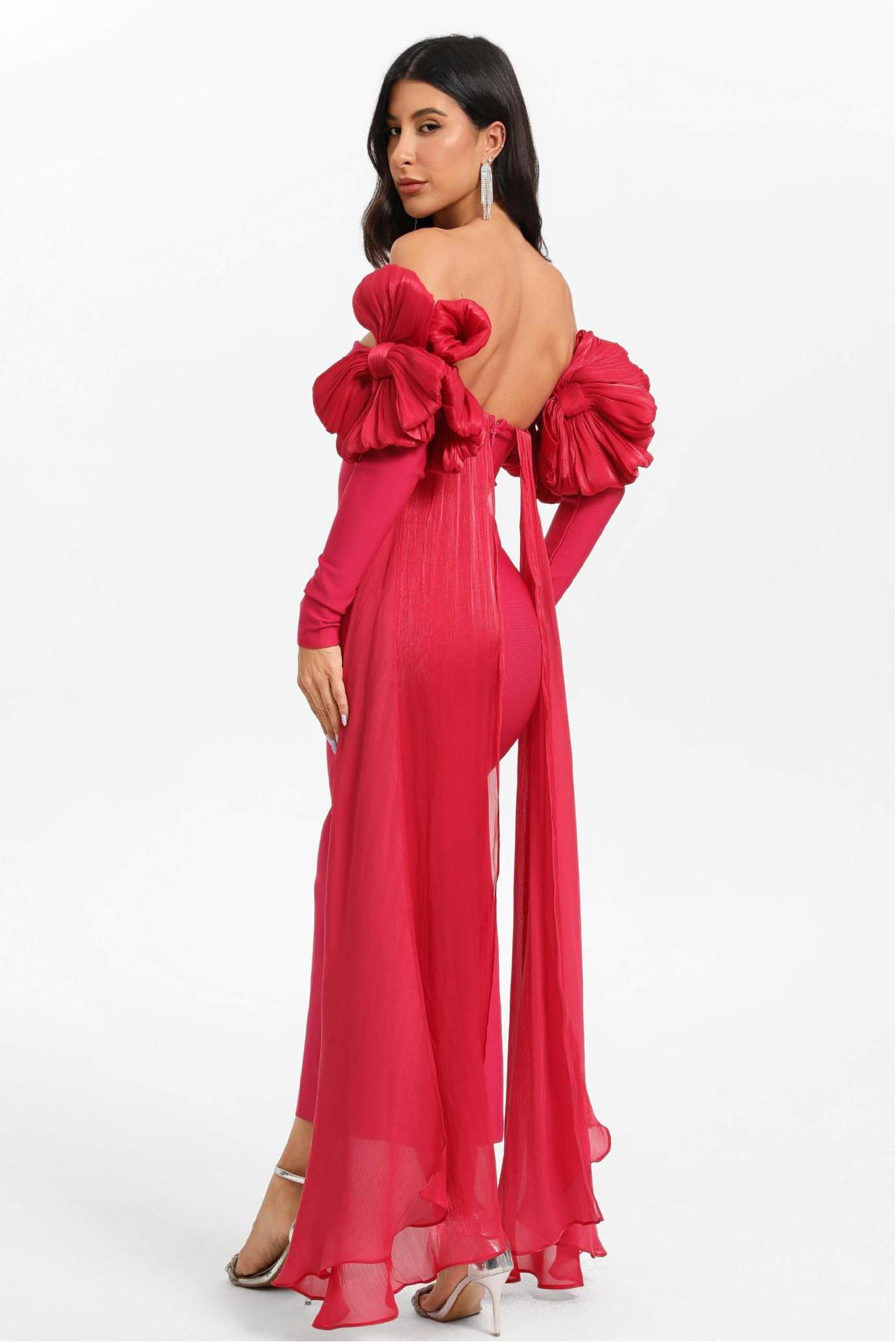 Bandage Bow Off-Shoulder Midi Dress