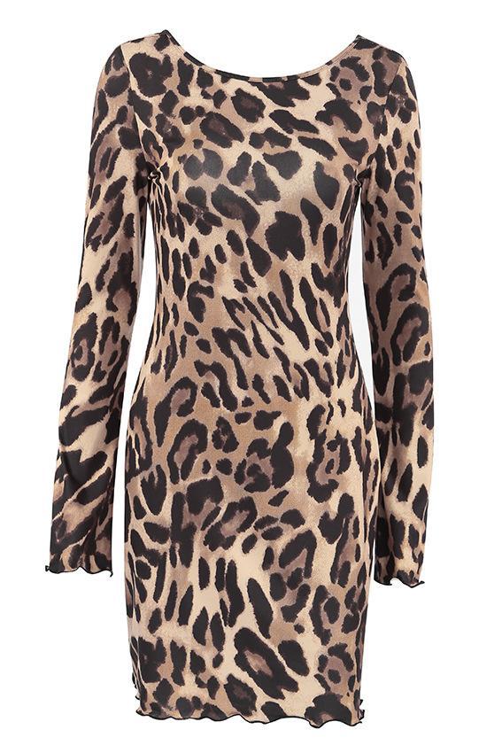 Leopard Print Tie-Up Long Sleeve Mini Dress