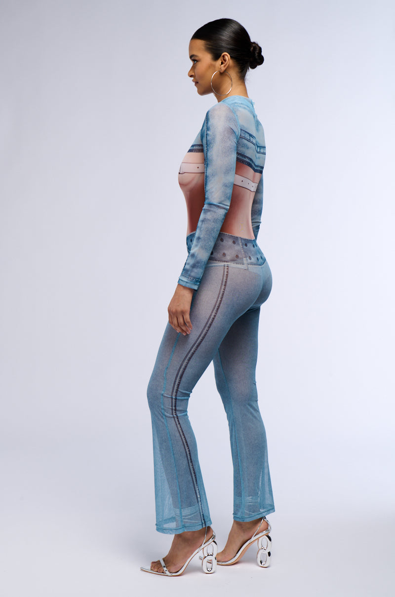 Mesh Abstract Print Long Sleeve Jumpsuit