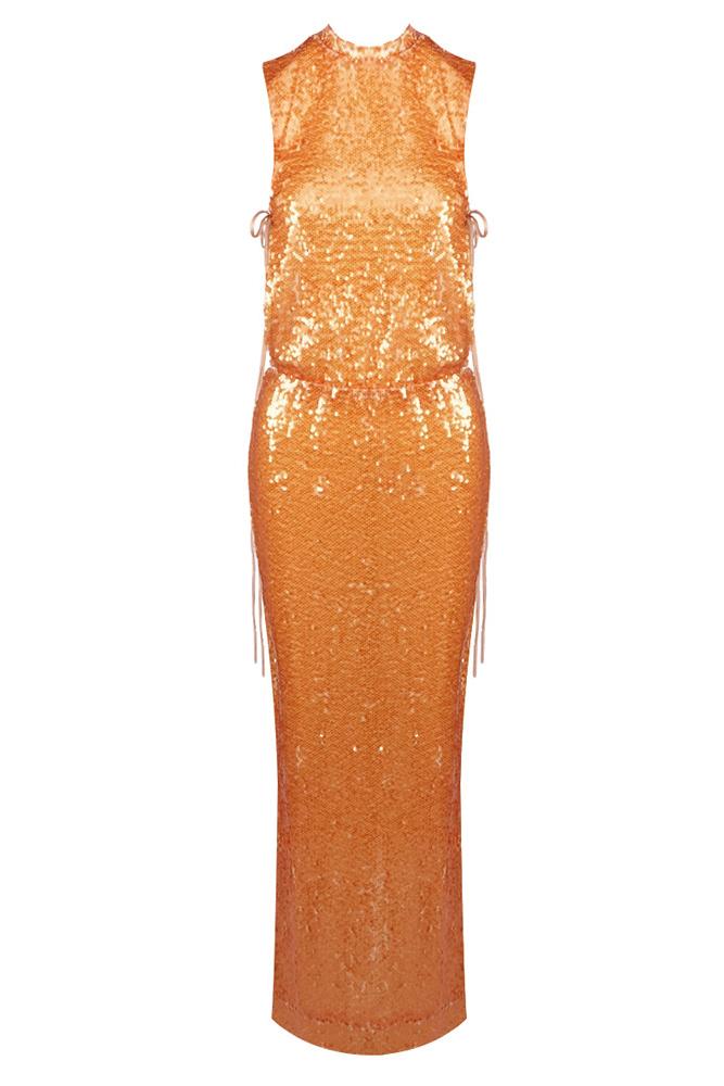 Sequin Tie-Up Slit Maxi Dress