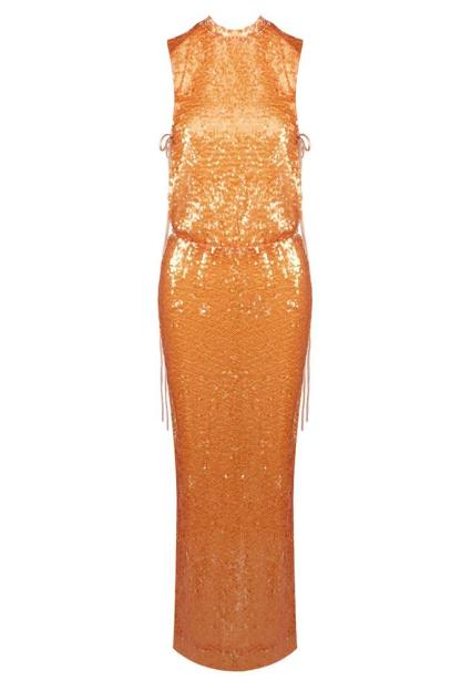 Sequin Tie-Up Slit Maxi Dress