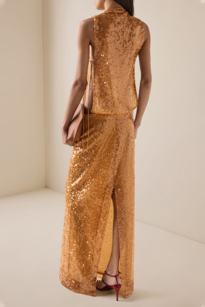 Sequin Tie-Up Slit Maxi Dress