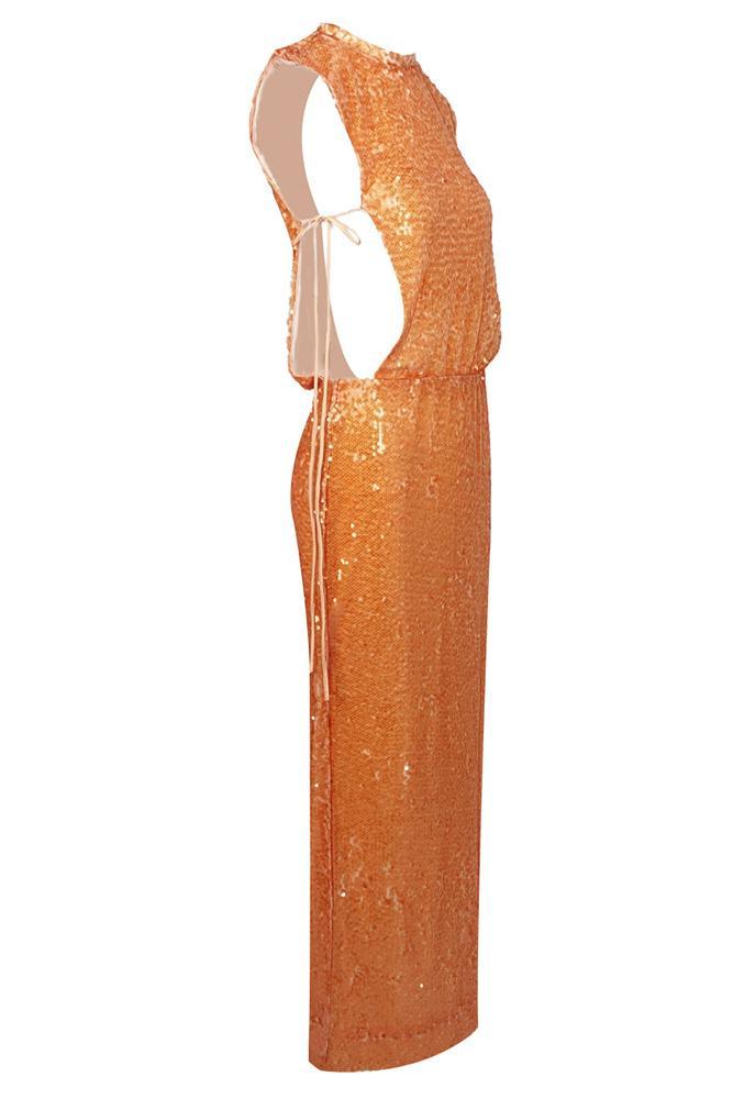 Sequin Tie-Up Slit Maxi Dress