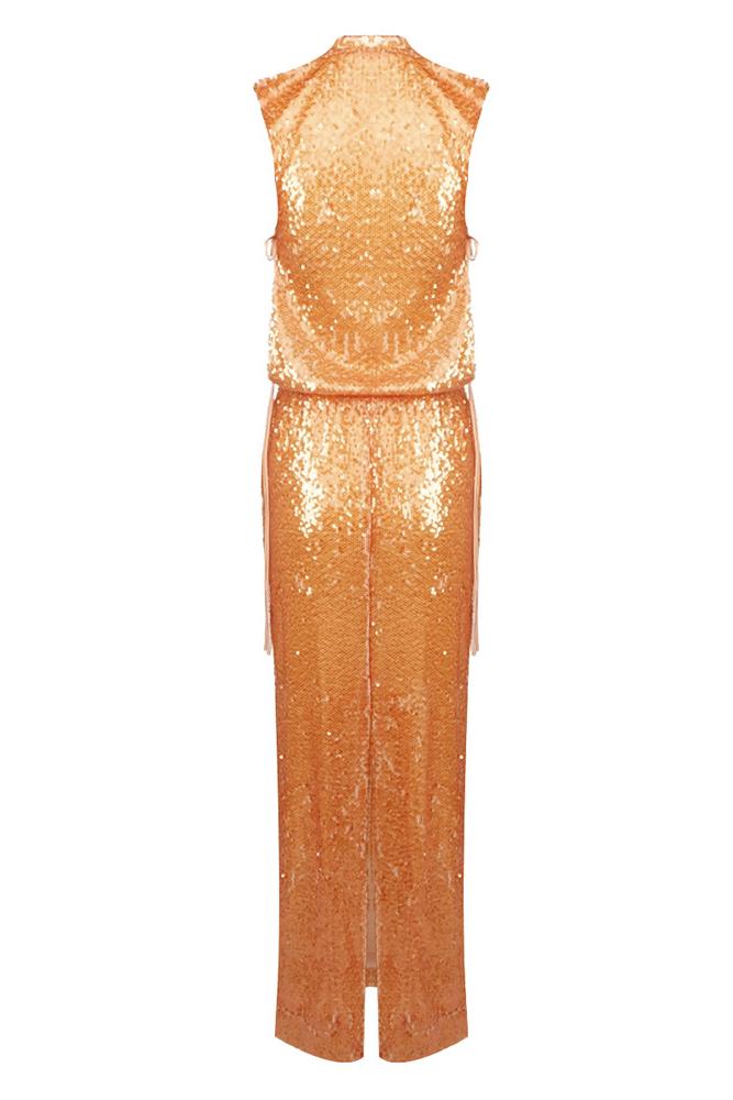 Sequin Tie-Up Slit Maxi Dress